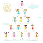 Illustrated Children Making a Pyramid